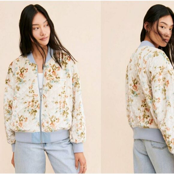 Urban Outfitters Cara Reversible Satin Floral Velvet Puffer Jacket Sz. Sm. - Picture 1 of 13